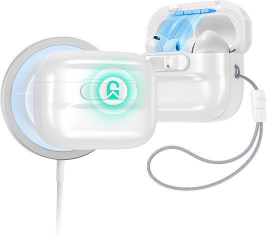 for Airpods Pro 3 Case (2025), Compatible with Airpods Pro 3 (USB-C Cable), Magsafe Ready, Magnetic Lid Lock, Full Drop Protection Cover with Lanyard, White