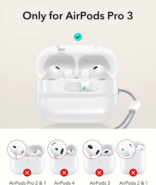 for Airpods Pro 3 Case (2025), Compatible with Airpods Pro 3 (USB-C Cable), Magsafe Ready, Magnetic Lid Lock, Full Drop Protection Cover with Lanyard, White